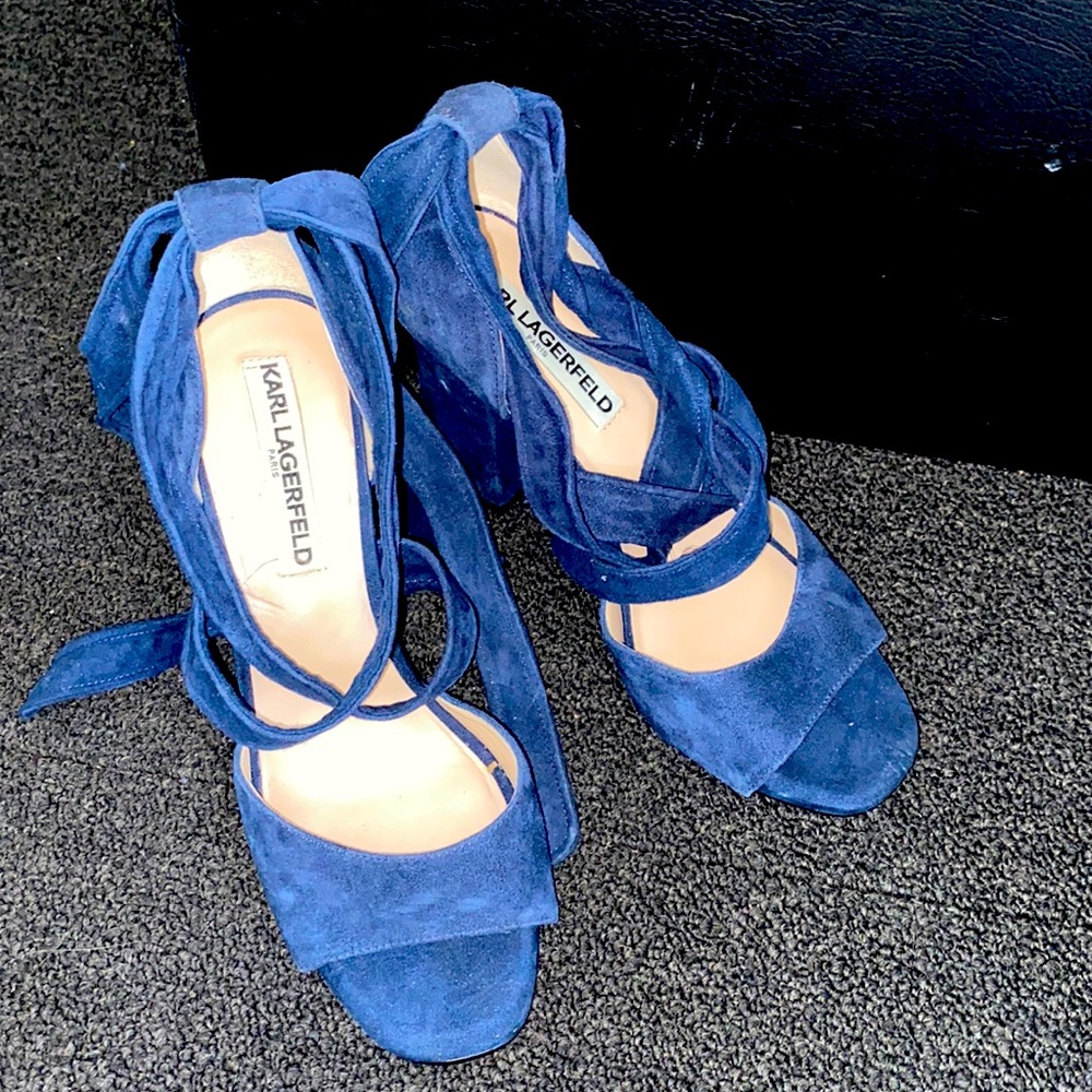 Karl Lagerfeld navy blue open toe heels